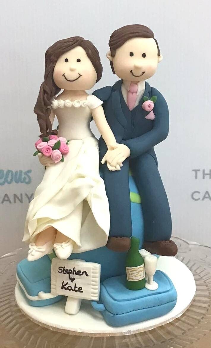 Handmade Sugar Fondant Wedding Bride & groom on a globe, Personalised to order