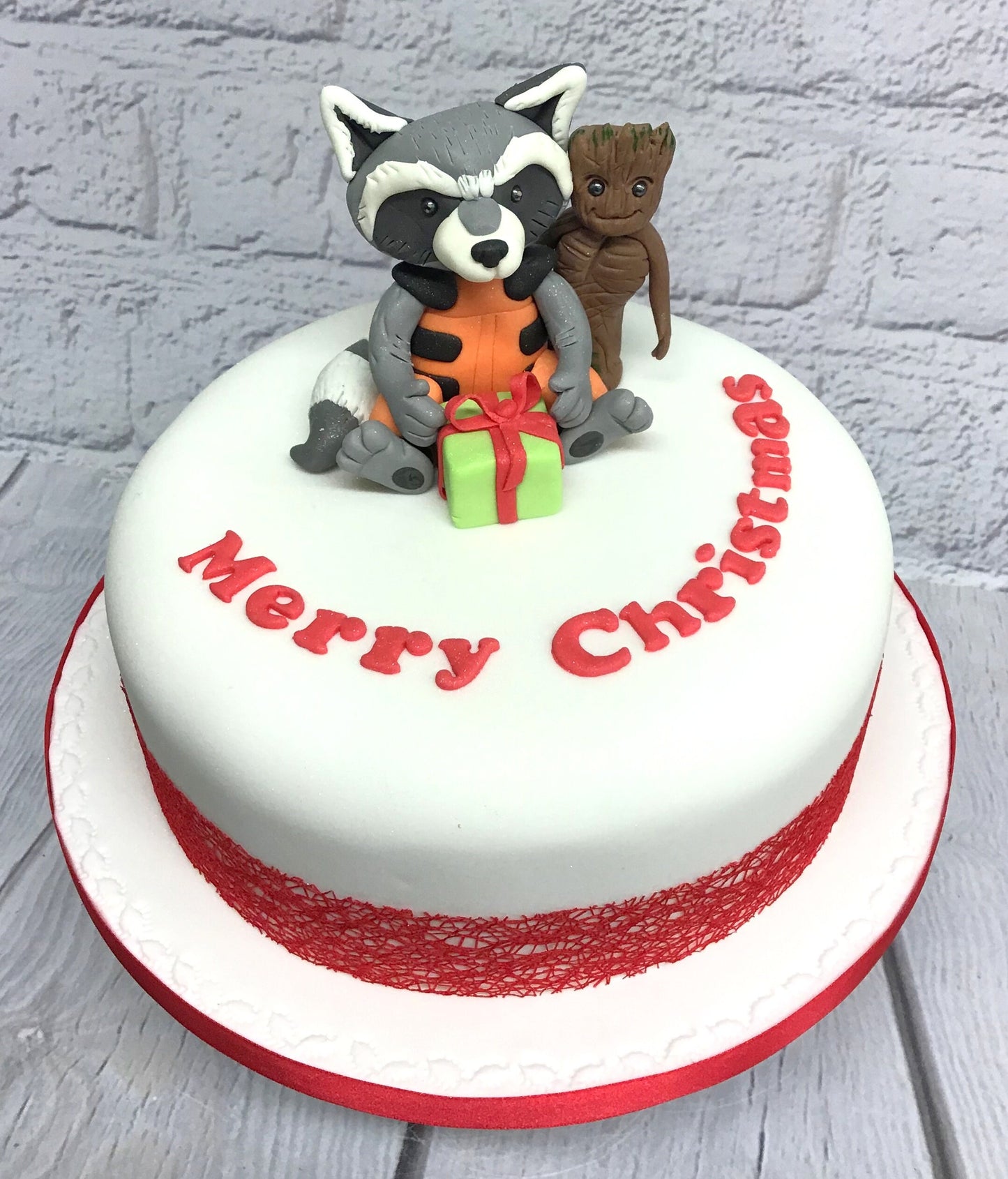 Fondant edible sugar Rocket and Baby groot cake topper