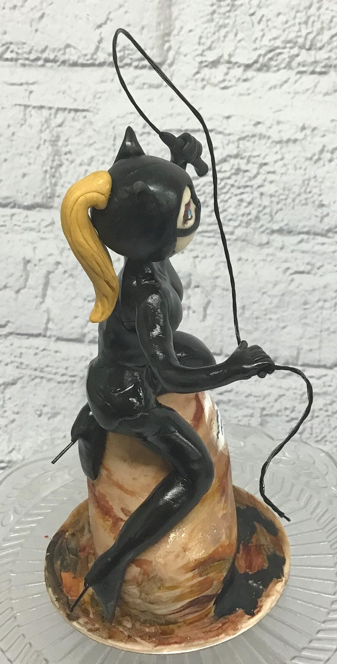 Handmade Fondant Cat women edible sugar cake topper
