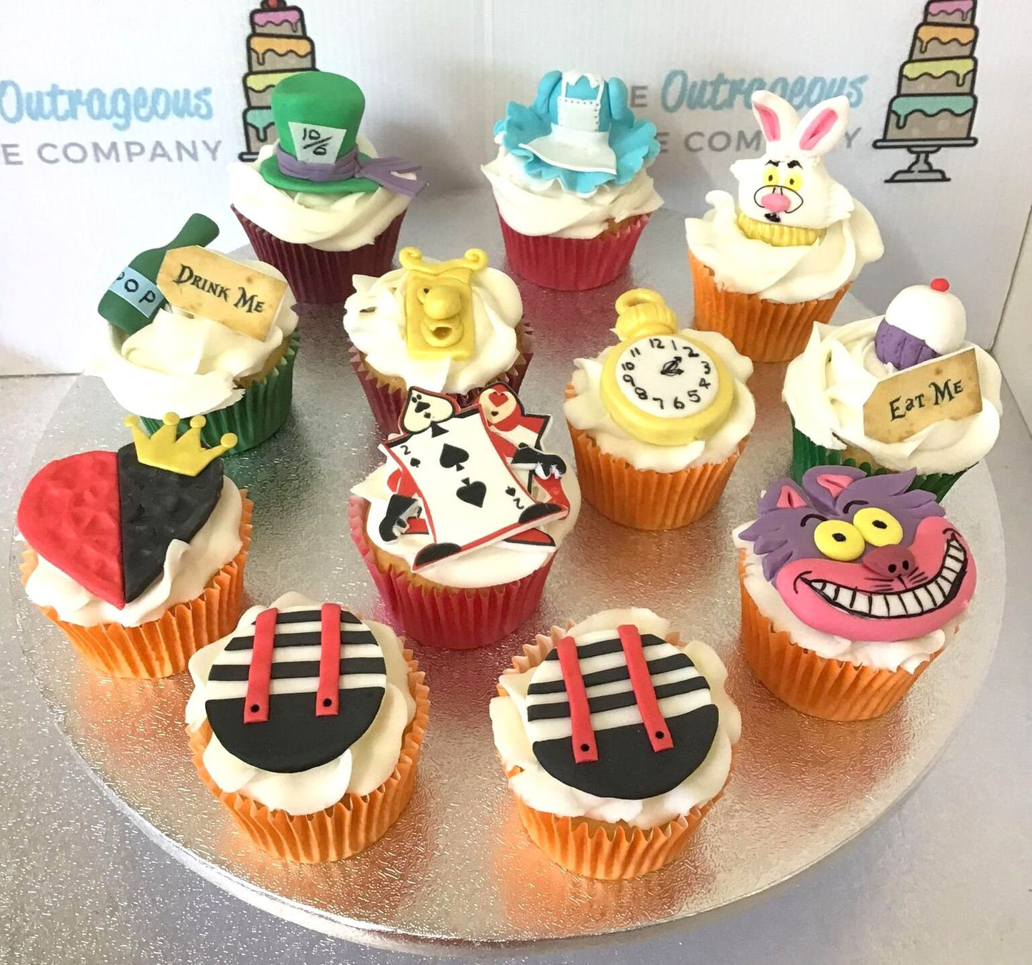 12 Edible Fondant Alice in Wonderland cupcake toppers