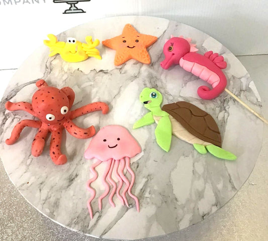 Edible Fondant sea creatures crab, octopus, turtle, starfish, jelly fish, sea horse