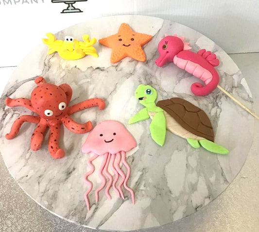 Edible Fondant sea creatures crab, octopus, turtle, starfish, jelly fish, sea horse