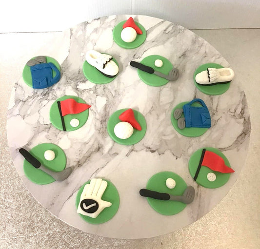 12 Edible  Fondant Golf  Cupcake toppers