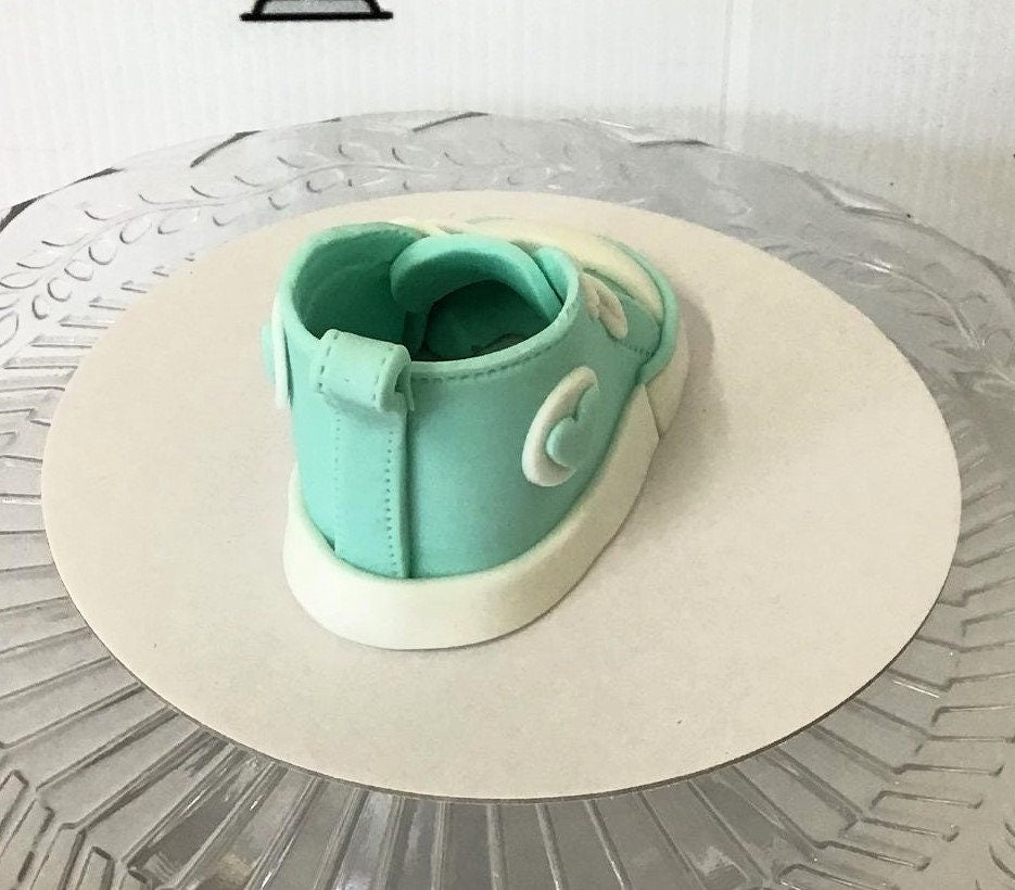 Handmade edible sugar baby trainer boot sny colour combination made