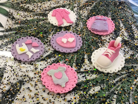 6 Handmade edible baby cupcake toppers any colour combination