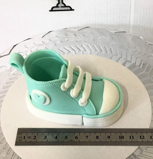 Handmade edible sugar baby trainer boot sny colour combination made