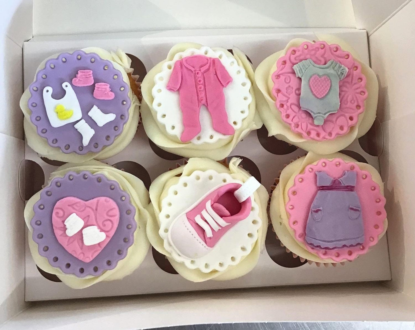 6 Handmade edible baby cupcake toppers any colour combination