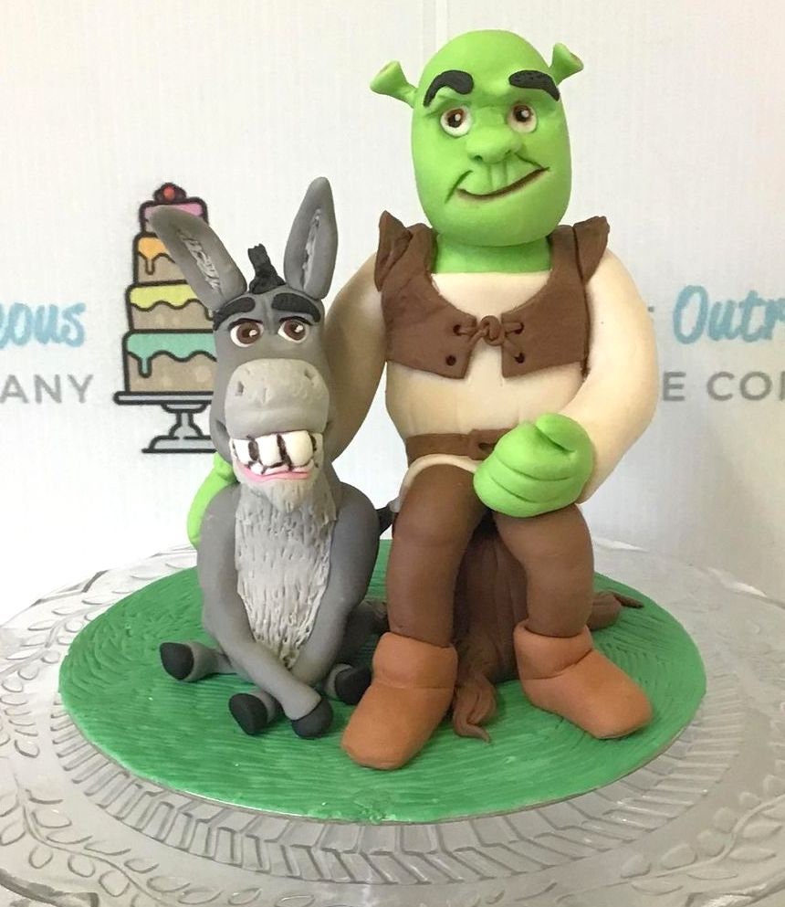 Handmade Shrek and donkey inspired sugar cake topper