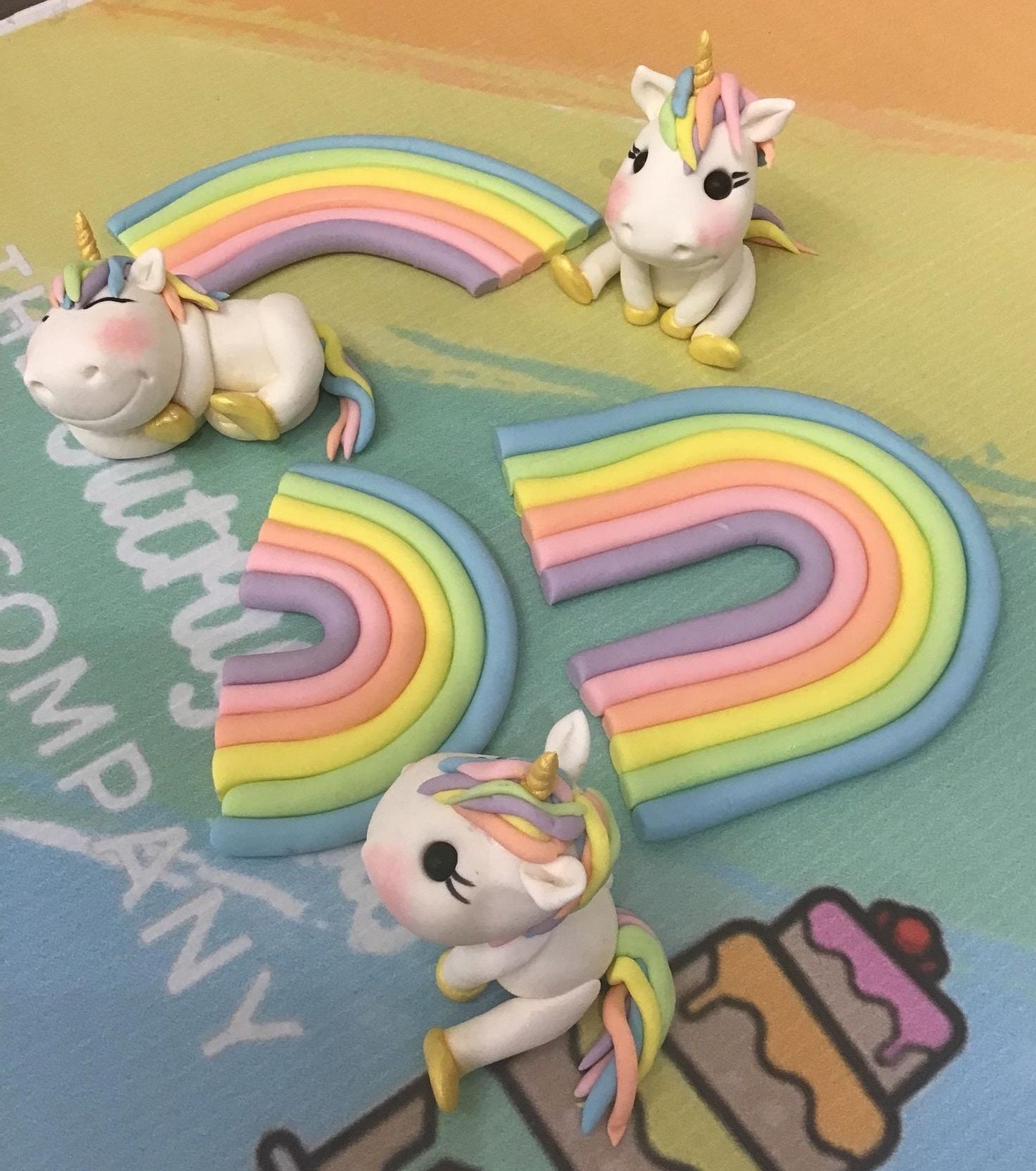 Fondant Unicorn  and Rainbow cake toppers