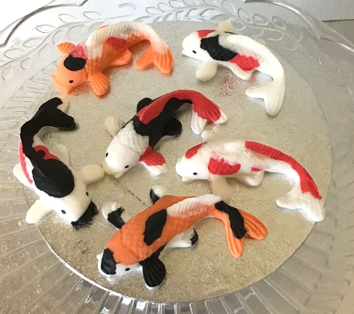 6 Fondant Koi carp edible sugar cake toppers