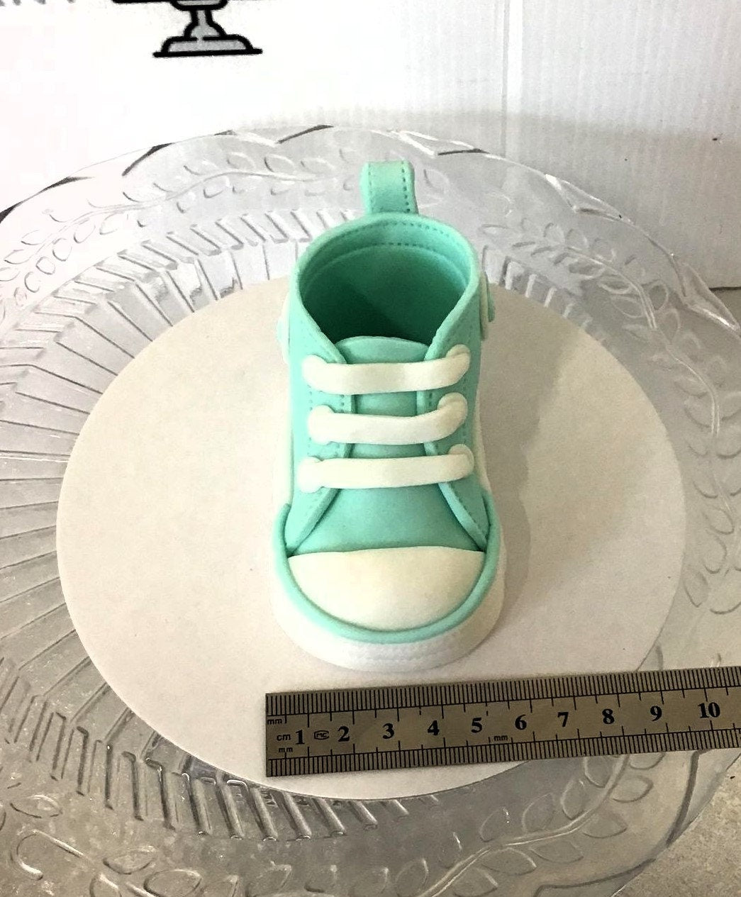 Handmade edible sugar baby trainer boot sny colour combination made