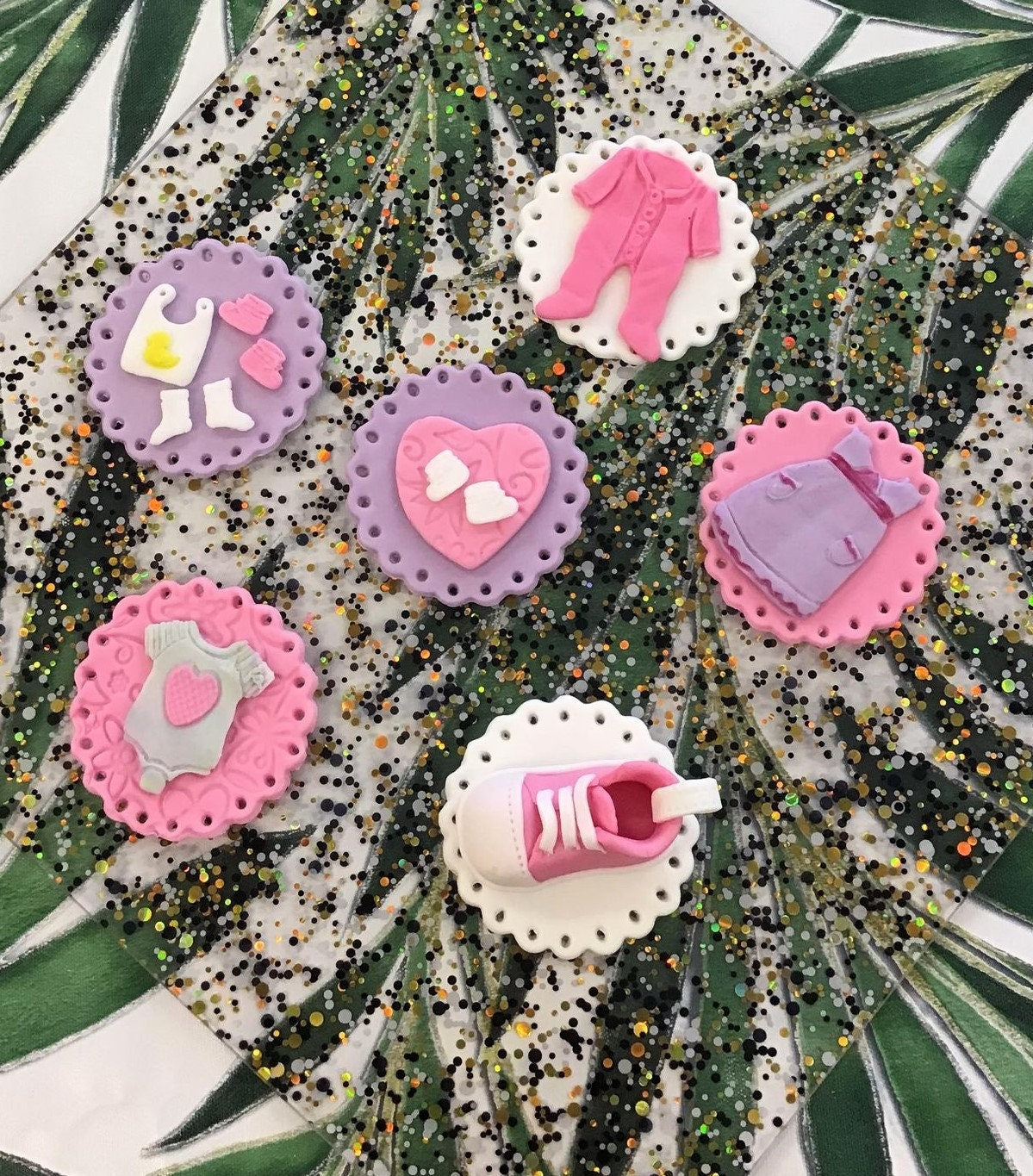 6 Handmade edible baby cupcake toppers any colour combination