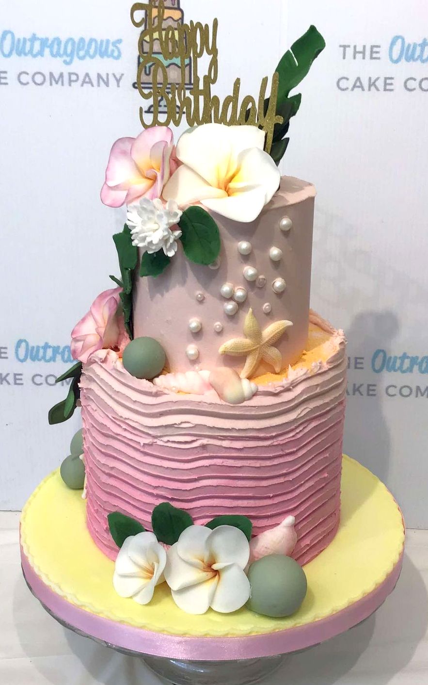 2 Tier Tropical Flower cake