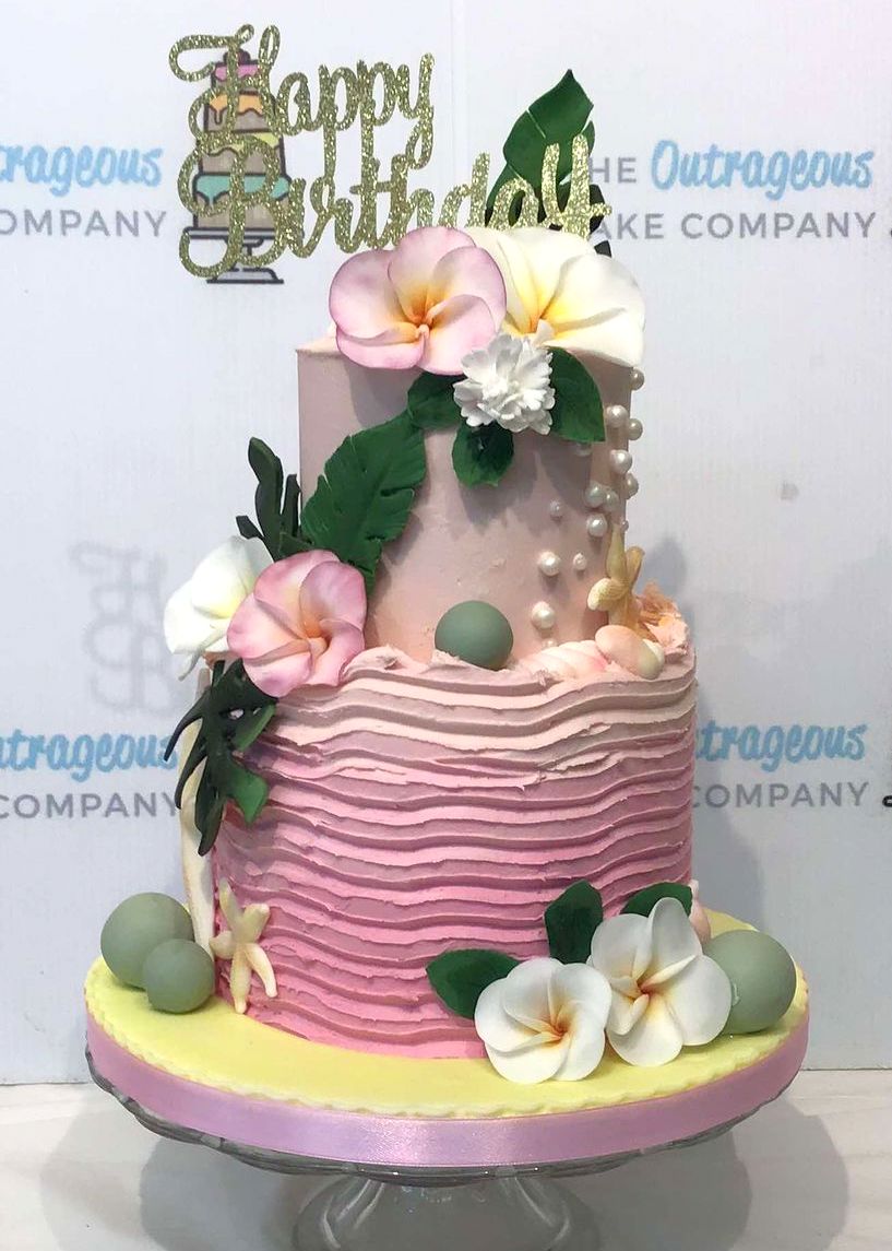 2 Tier Tropical Flower cake